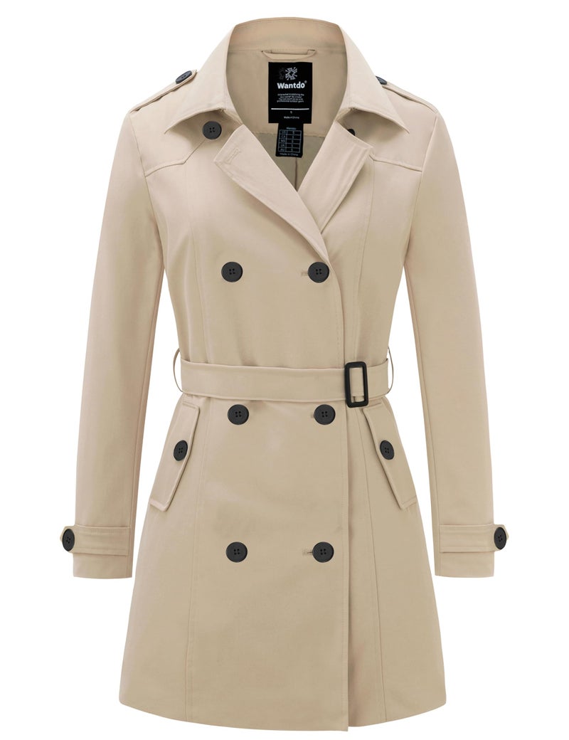 wantdo Women's Waterproof Trench Coat Classic Lapel Outerwear Coat with Belt Khaki XX-Large - Image 1